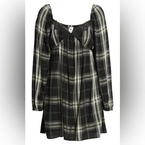BP. Lacey Plaid Long Sleeve Babydoll Dress (Plus Size)